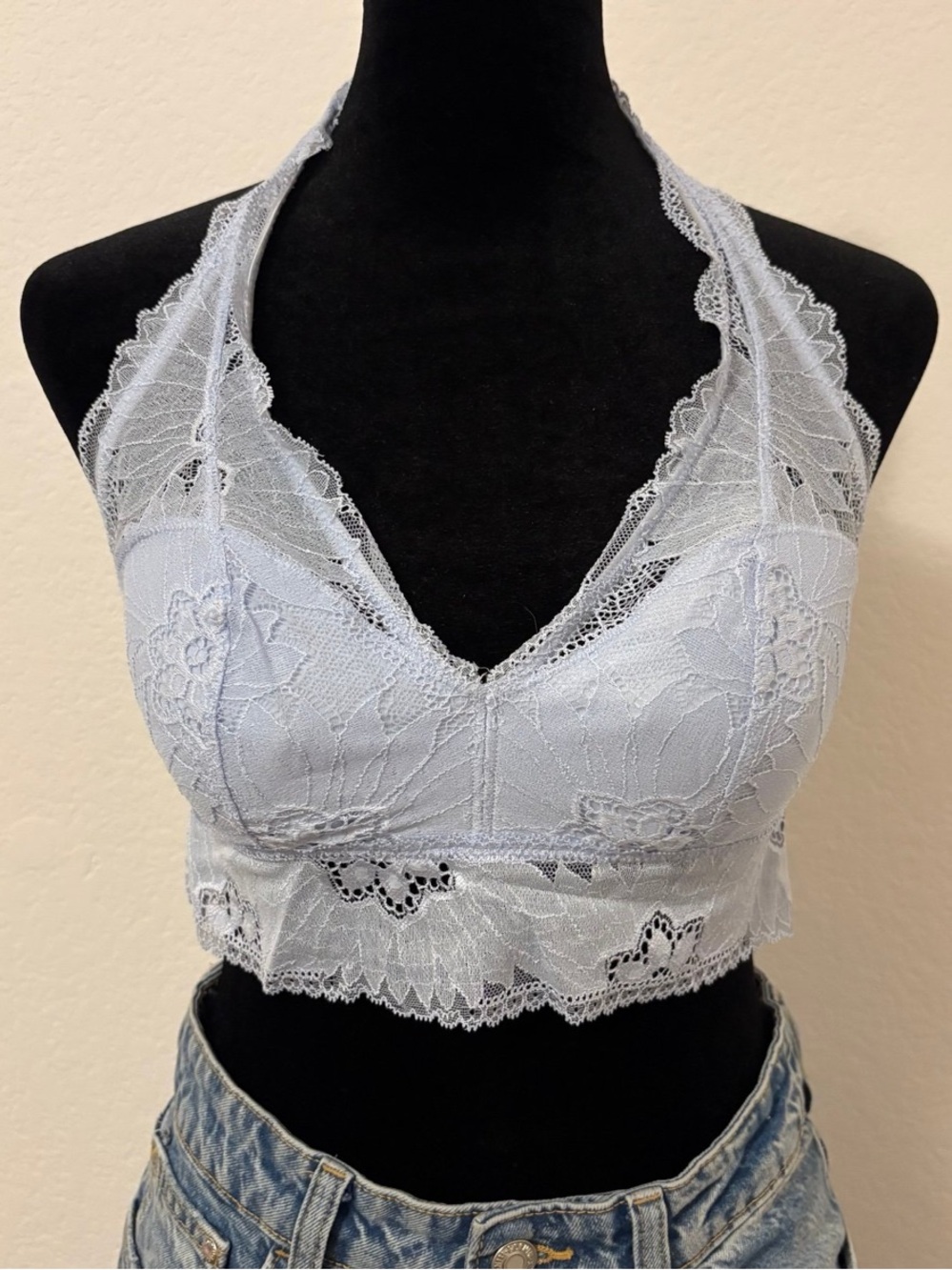 aerie Blue Lace Halter Bralette